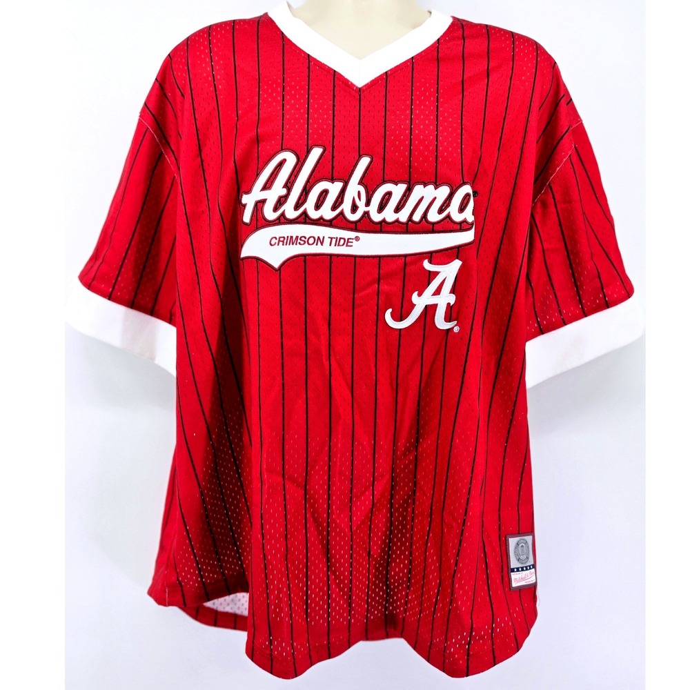 Mitchell & Ness Alabama Crimson Tide Red Pinstripe Mesh V-Neck Jersey Mens 2XL